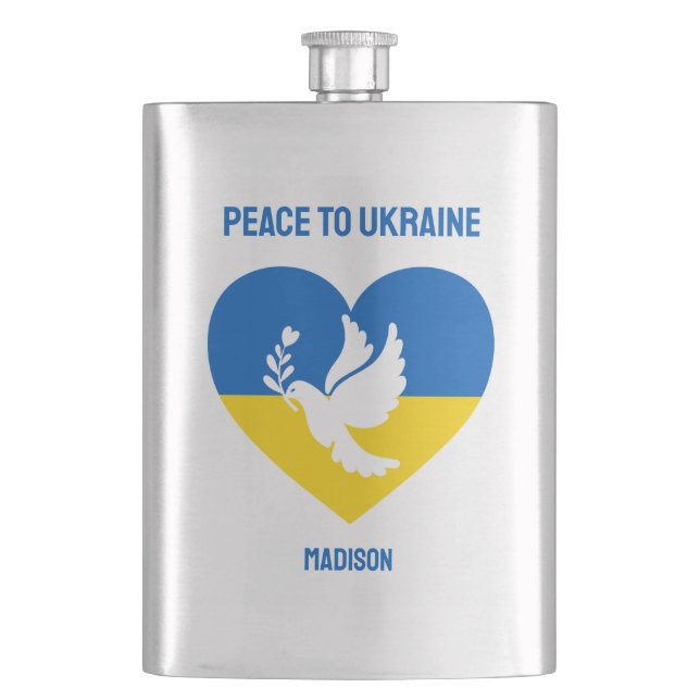 Custom Text Peace to Ukraine Flask (Front)