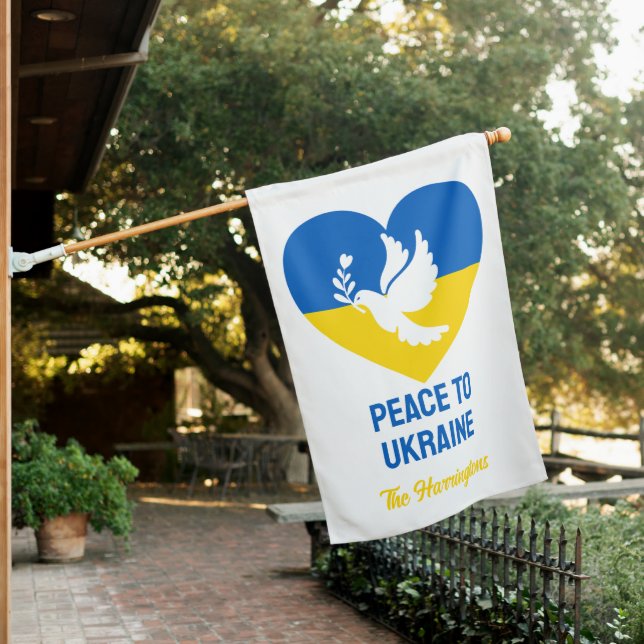 Custom Text Peace to Ukraine House Flag (In SItu)