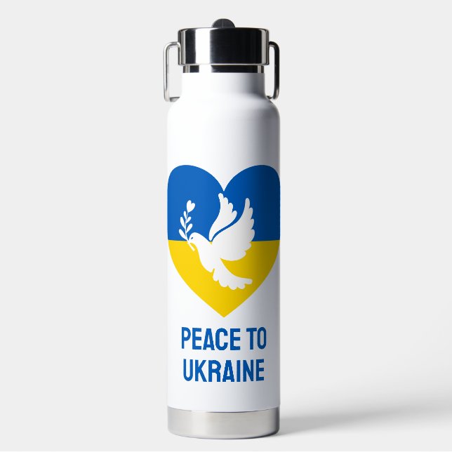Custom Text Peace to Ukraine Water Bottle (Front)