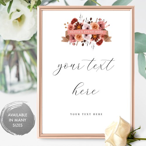 Custom Text Peach and Blush Floral Wedding Sign