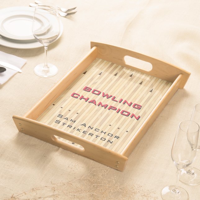 Custom Text Personalized Bowling Gift Serving Tray (Front)