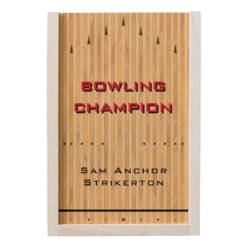 Custom Text Personalized Bowling Lane Design Wooden Keepsake Box by CustomAndCrafted at Zazzle