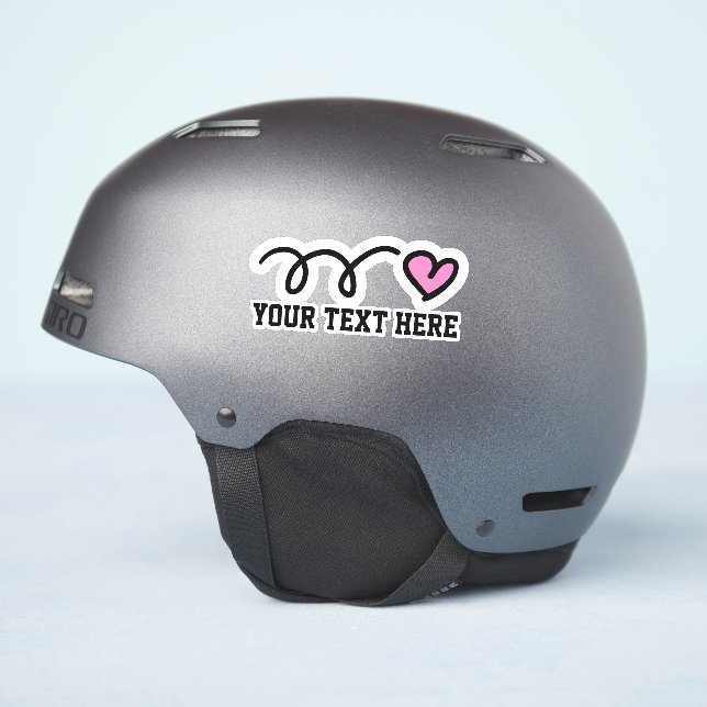 Custom text personalized cute pink heart vinyl sticker (Helmet Side)