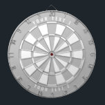 Custom Text Personalized Grayscale Gray & White Dart Board<br><div class="desc">White and medium gray dartboard with your custom text curved on the top and bottom. Colors are all customizable.</div>