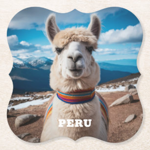Custom Text Peru Llama Paper Coaster