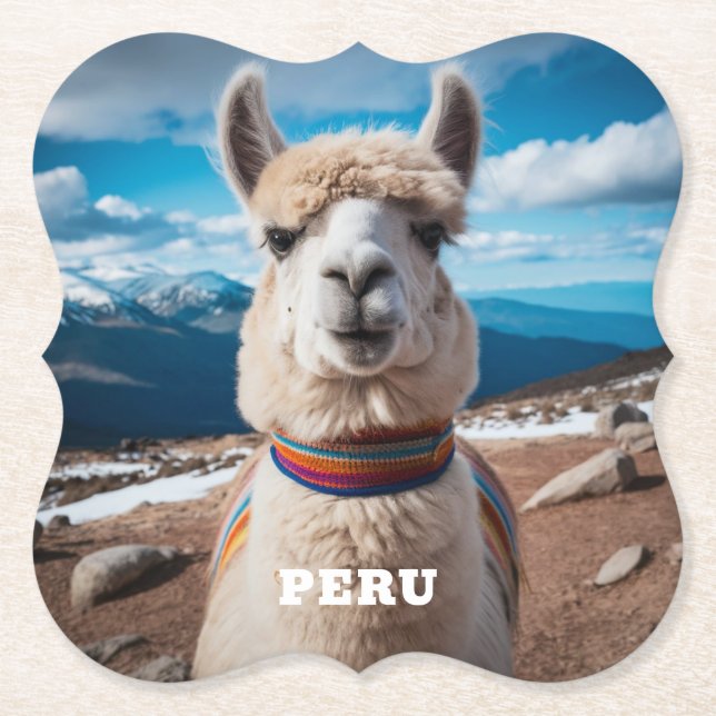 Custom Text Peru Llama Paper Coaster (Front)