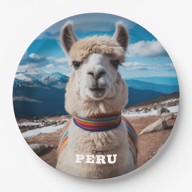 Custom Text Peru Llama Paper Plates (Front)