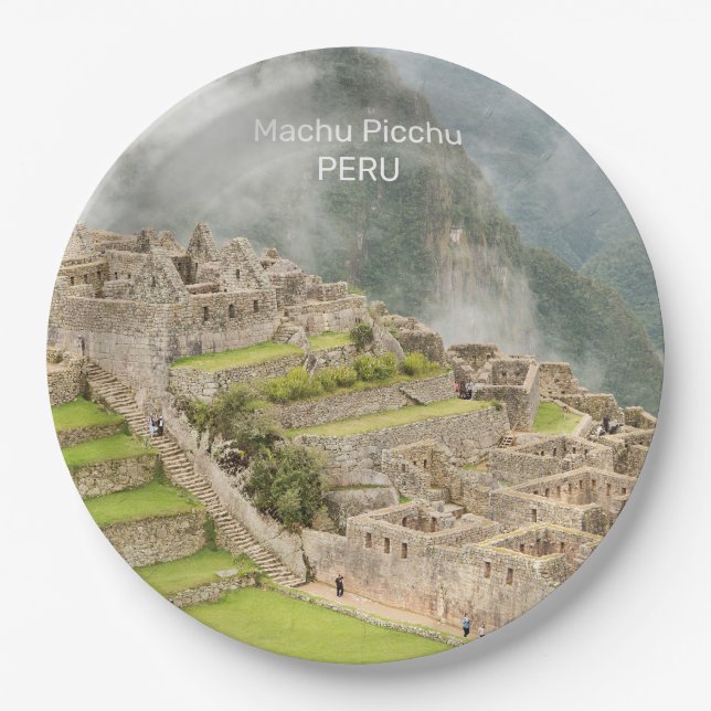 Custom Text Peru Machu Picchu Paper Plates (Front)