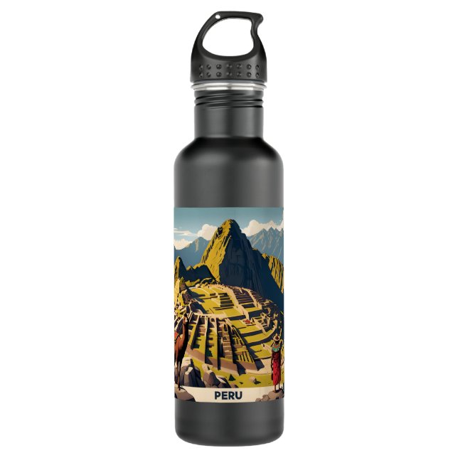 Custom Text Peru Machu Picchu Stainless Steel Water Bottle (Front)