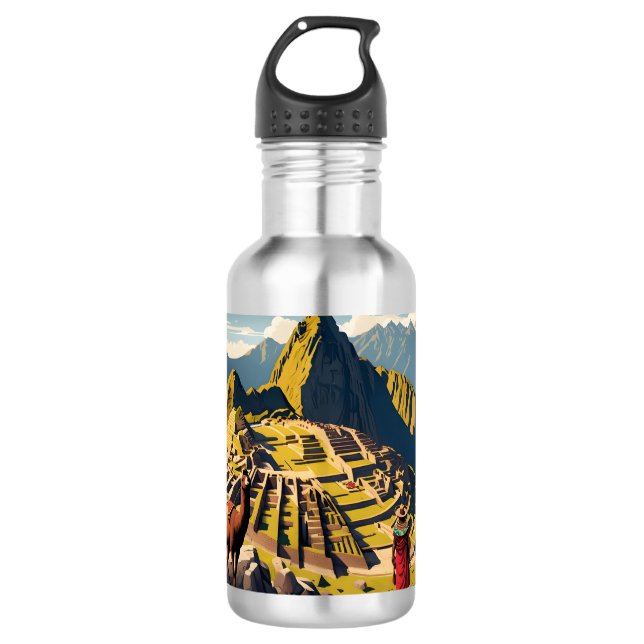 Custom Text Peru Machu Picchu Stainless Steel Water Bottle (Front)