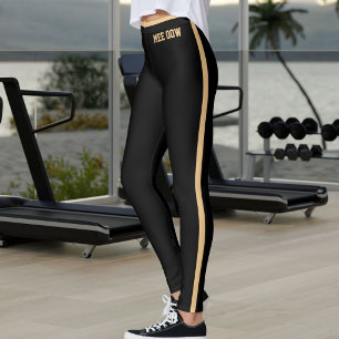 Custom Text Pet Cat Mom Black Golden Sand Stripes Leggings
