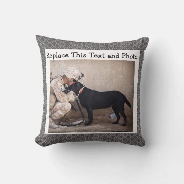 Custom Text & Photo /Abstract Gray Diamond Neutral Throw Pillow (Front)