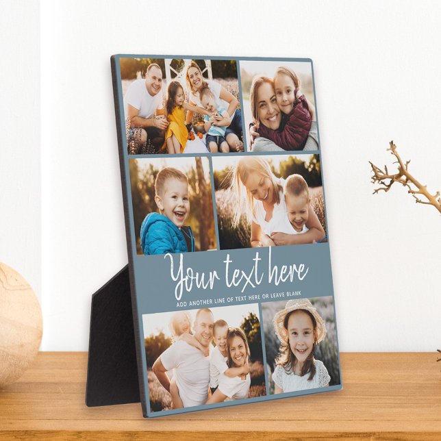 Custom Text Photo Collage Modern Blue Keepsake Plaque (Creator Uploaded)