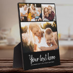 Custom Text Photo Collage Modern Family Keepsake Plaque<br><div class="desc">3 of your favorite photos with a trendy hand written script reading your custom message with your names or any other detailsbelow. Great keepsake gift for friends and family!</div>