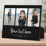 Custom Text Photo Collage Modern Family Keepsake Plaque<br><div class="desc">3 of your favorite photos with a trendy hand written script reading your custom message with your names or any other detailsbelow. Great keepsake gift for friends and family!</div>