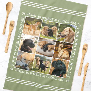 Custom Text Photo Collage Pet Dog Earthy Green Kitchen Towel