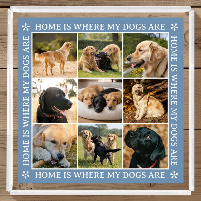 Custom Text Photo Collage Pet Dog Love Blue Acrylic Tray (Creator Uploaded)