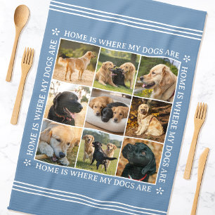 Custom Text Photo Collage Pet Dog Love Blue Kitchen Towel