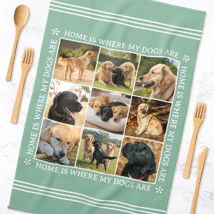 Custom Text Photo Collage Pet Dog Love Mint Green Kitchen Towel