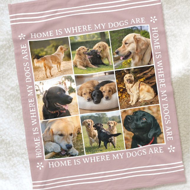 Custom Text Photo Collage Pet Dog Love Rose Pink Fleece Blanket (Creator Uploaded)