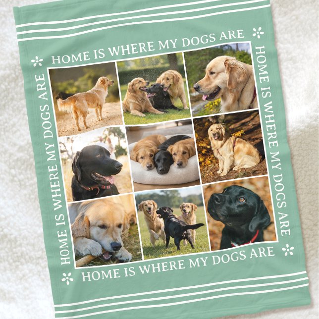 Custom Text Photo Collage Pet Dog Love Soft Green Fleece Blanket (Creator Uploaded)