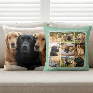 Custom Text Photo Collage Pet Dog Love Soft Green Throw Pillow