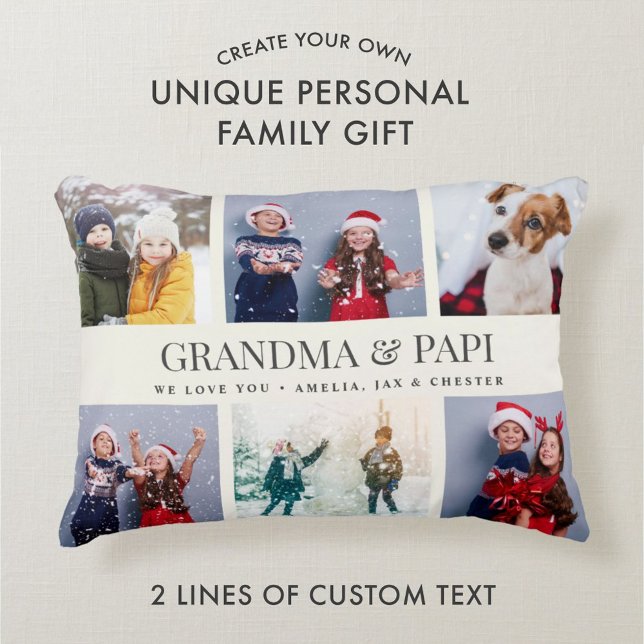 Custom Text Photo Collage Unique Family Keepsake  Accent Pillow (Creator Uploaded)