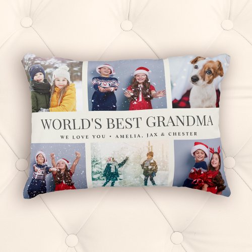 Custom Text Photo Collage WORLDS BEST GRANDMA Accent Pillow