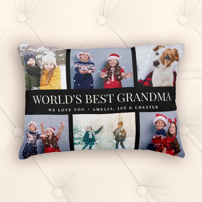 Custom Text Photo Collage WORLDS BEST GRANDMA Accent Pillow (Celebrate grandma! Our custom photo collage pillow -a heartwarming gift for the World's Best Grandma)