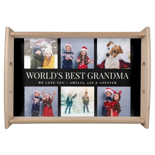 Custom Text Photo Collage WORLDS BEST GRANDMA Serving Tray