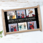 Custom Text Photo Collage WORLDS BEST GRANDMA Serving Tray<br><div class="desc">World's best grandma! Modern family keepsake,  this custom text photo collage design makes a beautiful display for your favorite pictures of children,  grandchildren,  weddings,  or any other special occasion. Great gift for grandparents! 2 lines of fully customizable text.</div>