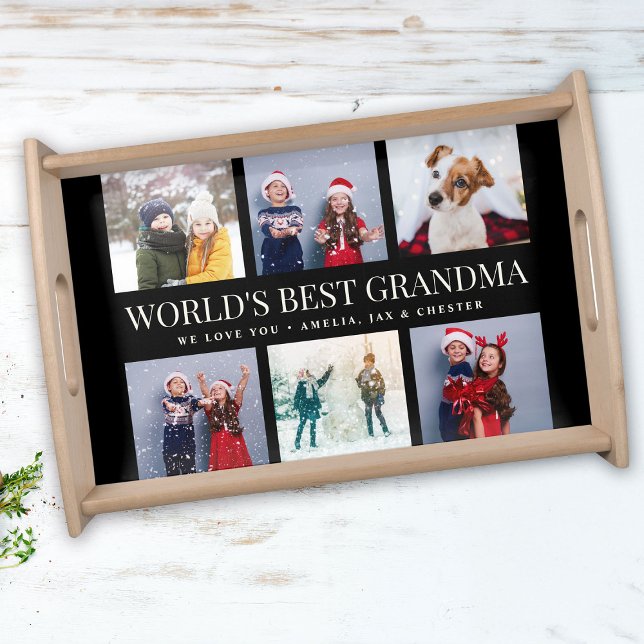 Custom Text Photo Collage WORLDS BEST GRANDMA Serving Tray (Creator Uploaded)