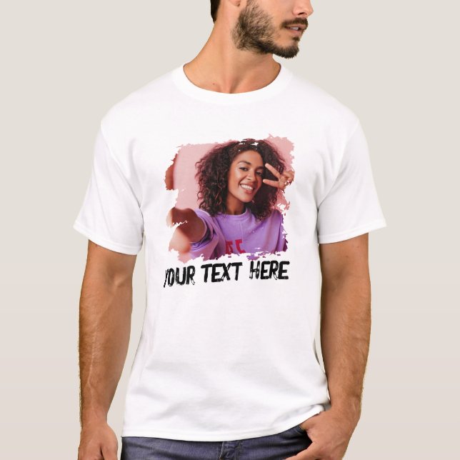 Custom Text Photo Cool Grunge T-Shirt (Front)