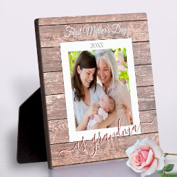 Custom Text + Photo First Mother&#39;s Day Rustic Gift Plaque