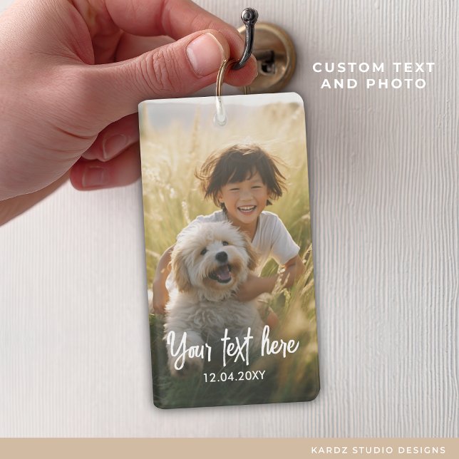Custom Text Photo Keepsake Family Photo Keychain (Personalize this with your photo and text. Design to match rectangular shaped keychain only.)
