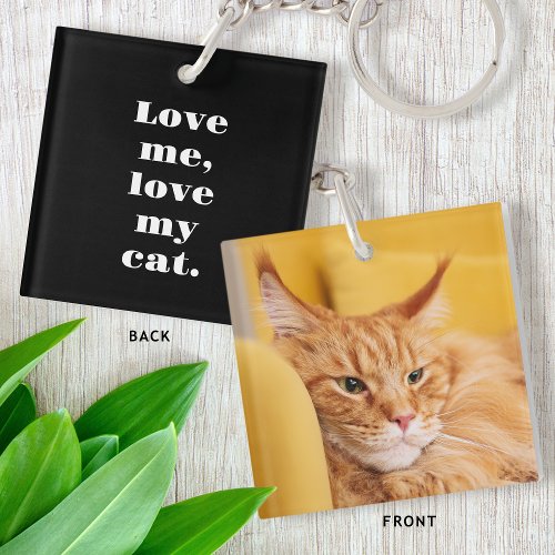 Custom Text  Photo Kitty Cat Love Black White Keychain