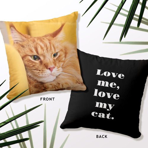 Custom Text  Photo Kitty Cat Love Black White Throw Pillow
