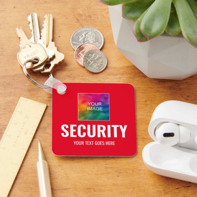 Custom Text Photo Logo Security Template Square Keychain (Desk)