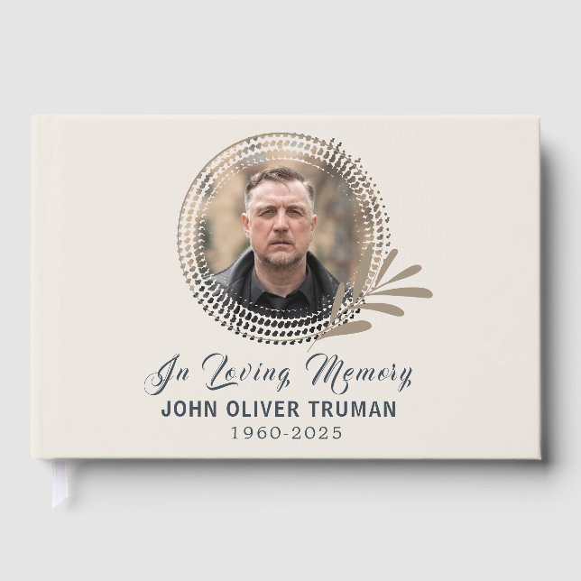 Custom Text Photo Memorial Funeral Leaves Guest Book (Front)