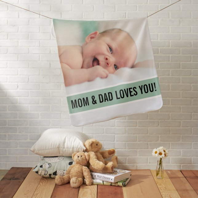 Custom Text & Photo Modern Mom & Dad Loves You  Baby Blanket (In Situ)