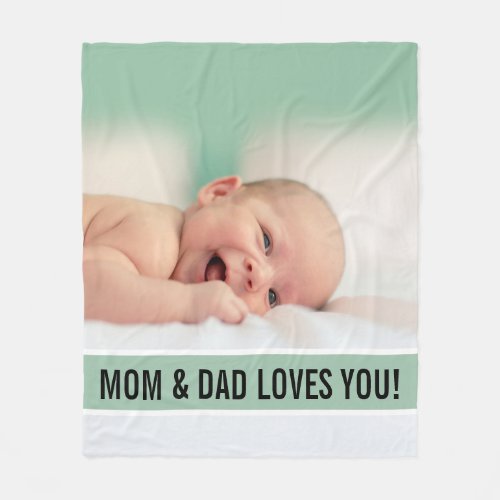 Custom Text  Photo Modern Mom  Dad Loves You  Fleece Blanket