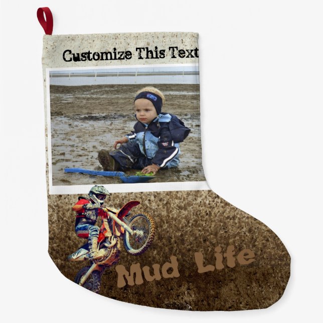 Custom Text Photo/ Motorcycle Men Boy Sports Large Christmas Stocking (Front)