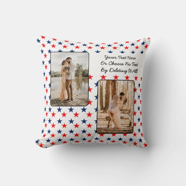 Custom Text/Photo Red White Blue Summer Vibes Throw Pillow (Front)