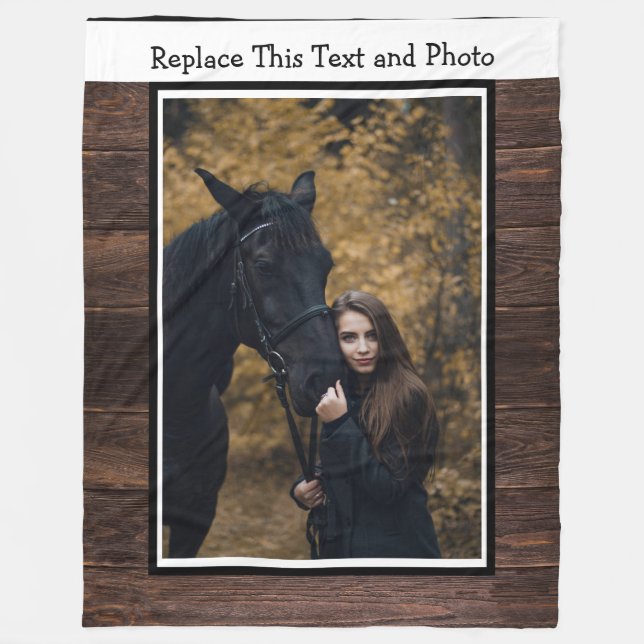 Custom Text & Photo / Wooden Rustic Country Wood Fleece Blanket (Front)