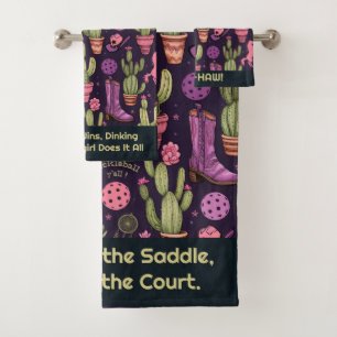 Custom text 🐴 🌵Pickleball Cowgirl  Bath Towel Set