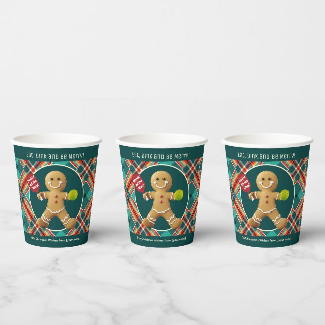 Custom text Pickleball Gingerbread Chee Paper Cups (Multi)