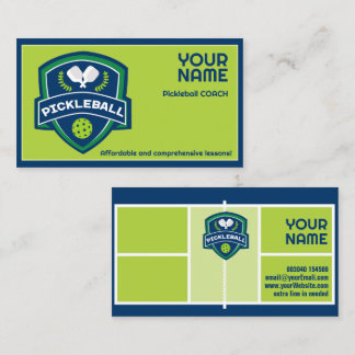 Custom text Pickleball green and blue Business Card