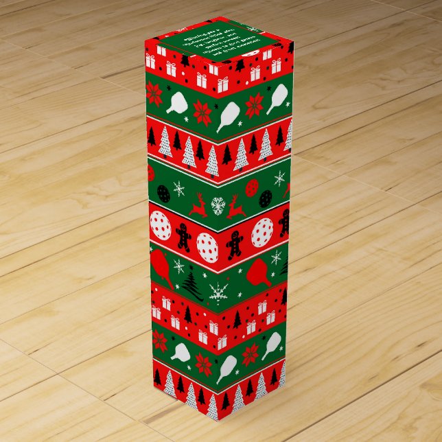 Custom text Pickleball Holiday Hustle  Wine Box (Front)