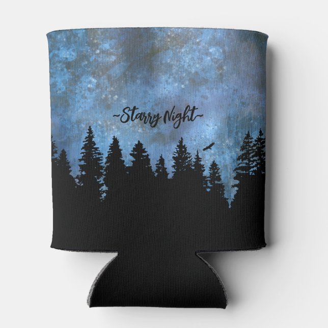 Custom Text Pine Forest Night Can Cooler (Back)