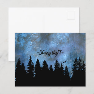 Custom Text Pine Forest Night Postcard